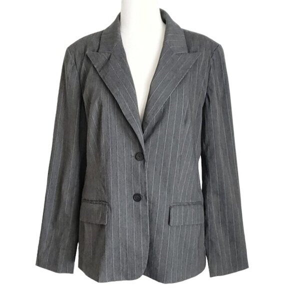 Michael Kors Gray Heather & White Striped Blazer Suit Jacket- Plus Size - Picture 1 of 4